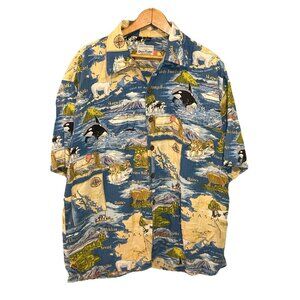 David Carey Alaska Map Shirt Mens XL Wildlife Cruise Rayon Cotton Hawaiian Aloha